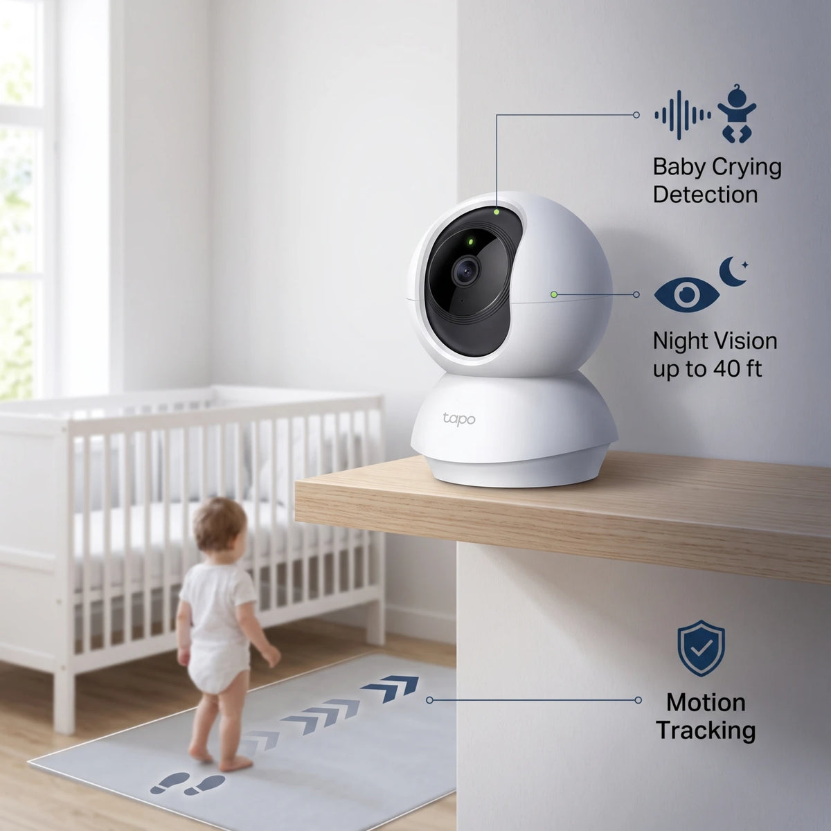 tapo Tapo C200 Pan/Tilt Home Security Wi-Fi Camera – White | 1080p Full HD | Motion Tracking | Person & Baby Crying Detection | Night Vision