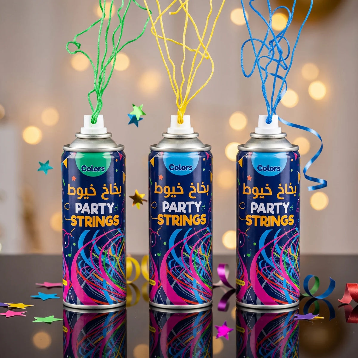 KANARI Colors Party Strings – 3-Piece Set, 250 ML Each | Green, Yellow & Blue Party String Spray Cans for Celebrations