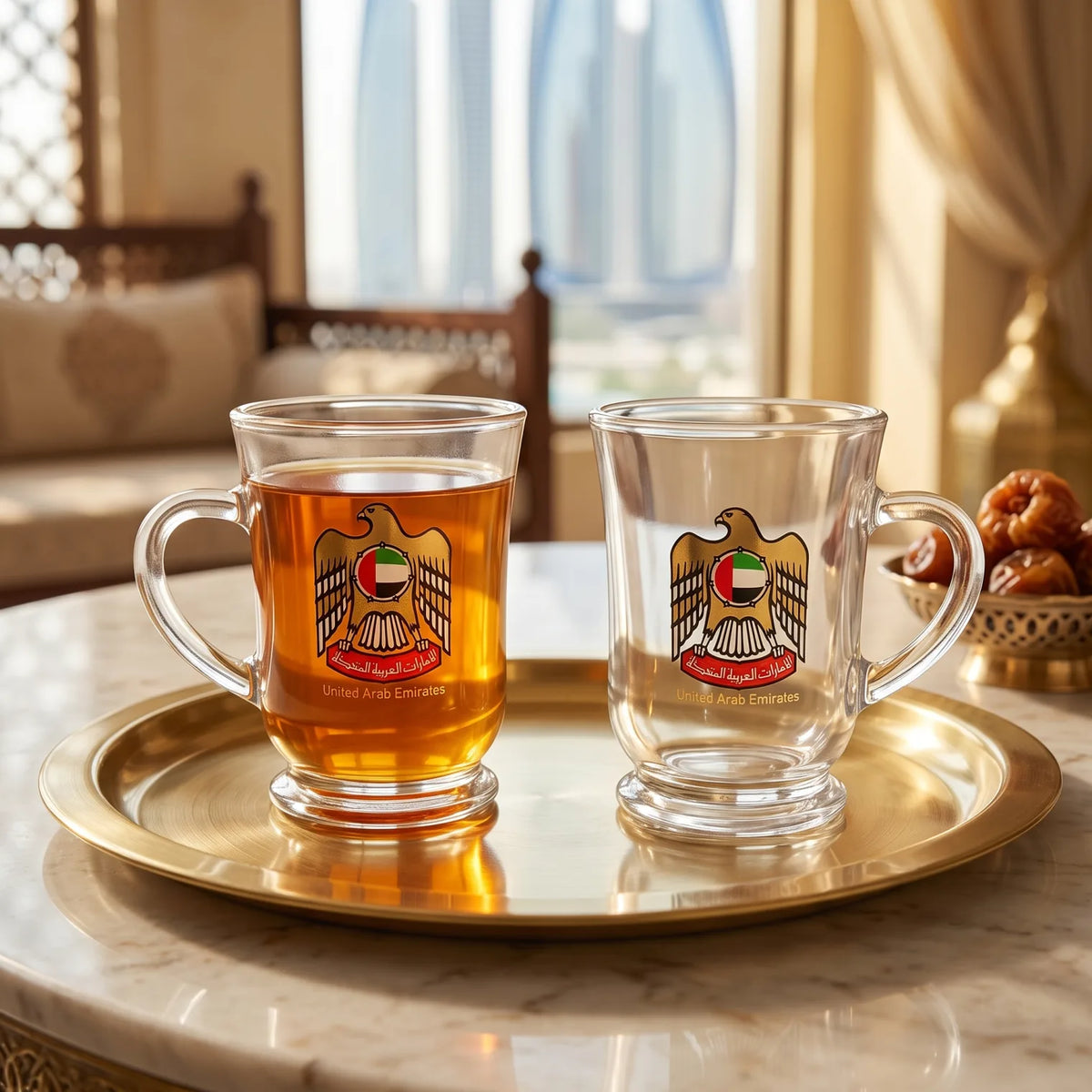 UAE National Glass Tea Cups Set – 6 Pieces with United Arab Emirates Symbol