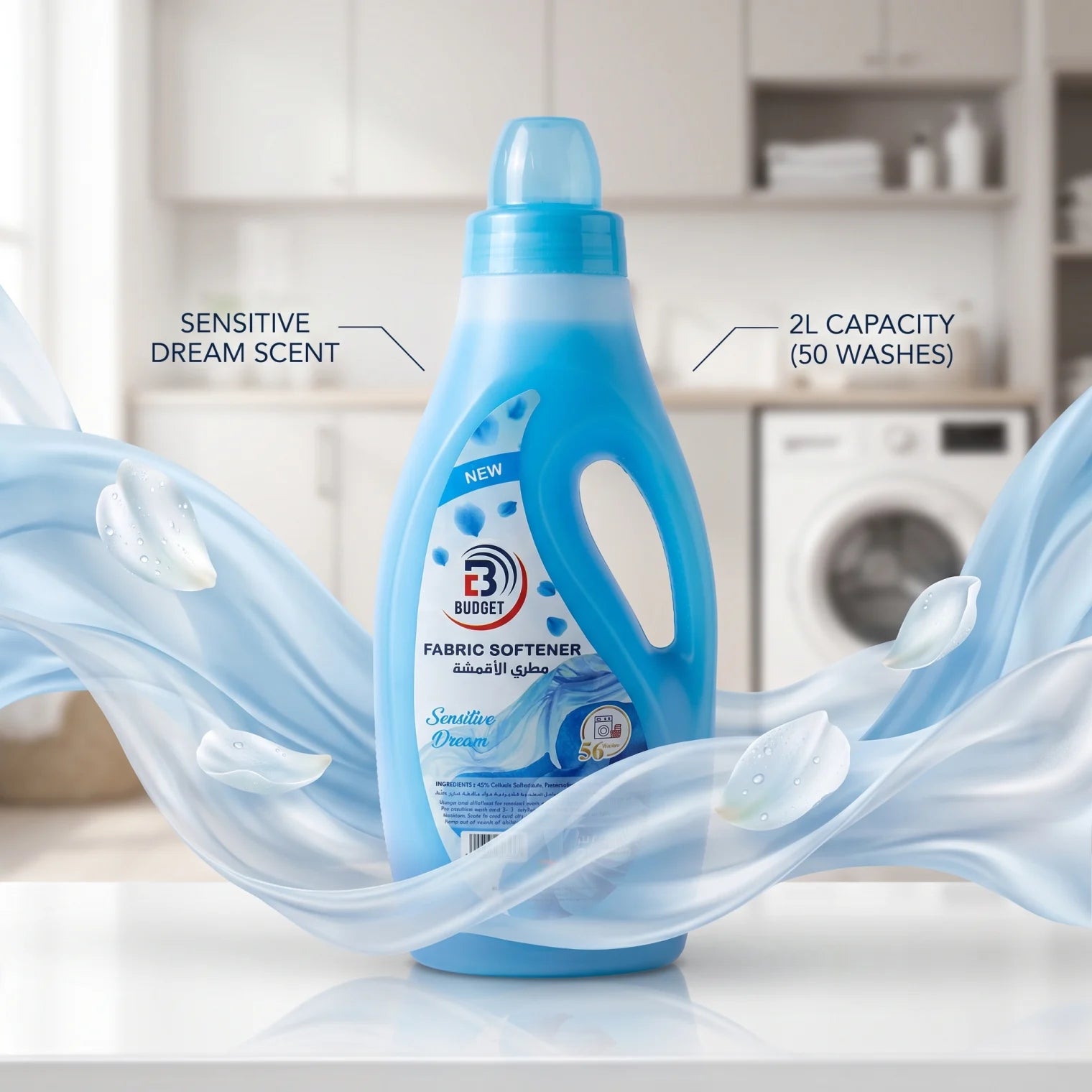 E3 BUDGET Budget Fabric Softener Sensitive Dream – 2Liters | 50 Washes | 5% Cationic Surfactants | Fresh Laundry Care
