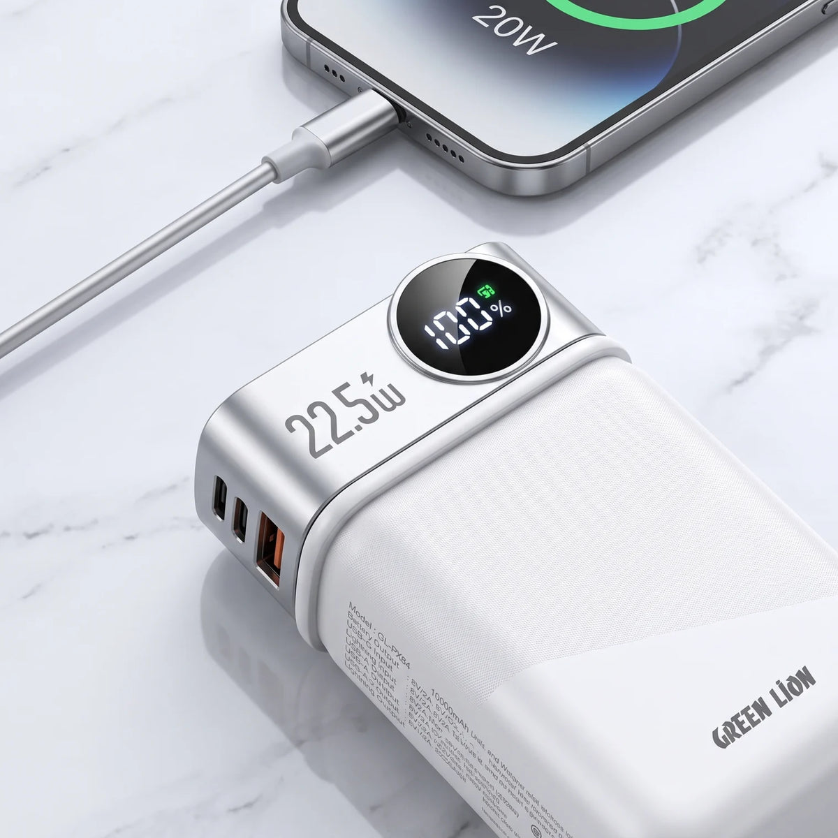 Green Lion DYNO 2 IN 1 10000mAh Power Bank and Power Adapter – Digital Display, Interchangeable UK/EU Plugs, QC 3.0, PD 20W Fast Charging