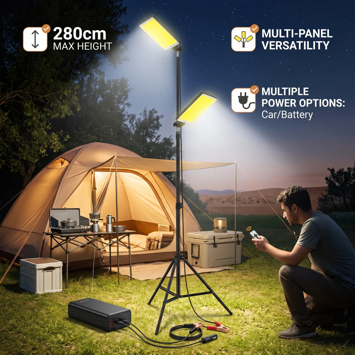 Jiham Outdoor Multifunctional Light – 280cm Full Height x 66cm Width | Tripod-Mounted Lighting Stand with Two Light Panels