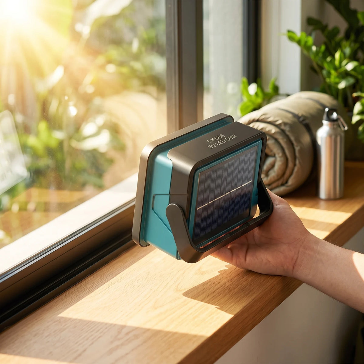 Solar Charging Light CK686 50W – Compact Solar Charging Lighting Device, 8 cm H x 7 cm W x 10 cm L