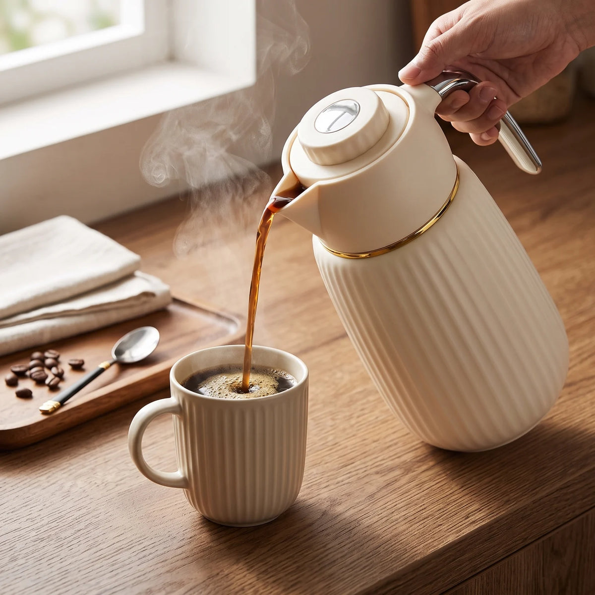 BAYTIX Vacuum flask 1.0 Liter – Leak-Proof Flask for Tea and Coffee, Keeps Drinks Hot for 12 Hours and Cold for 24 Hours