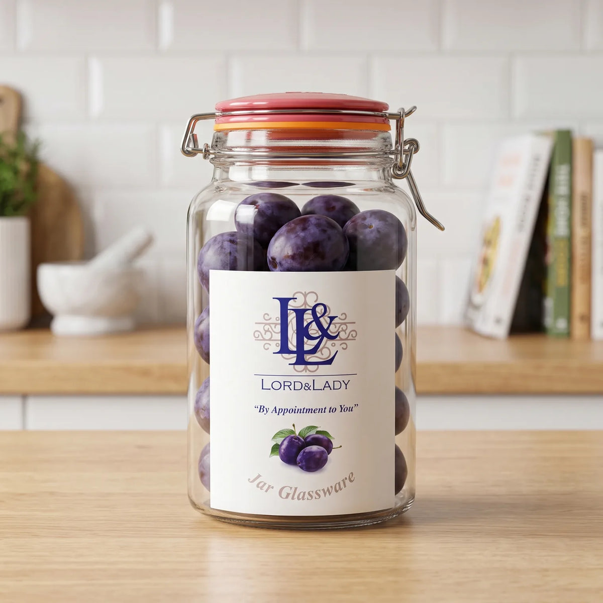 Lord & Lady Oval Glass Storage Jar – 24cm Height, 12cm Width | Airtight Lockable Clamp Lid | Clear Glass with Metal Clasp and Coloured Seal