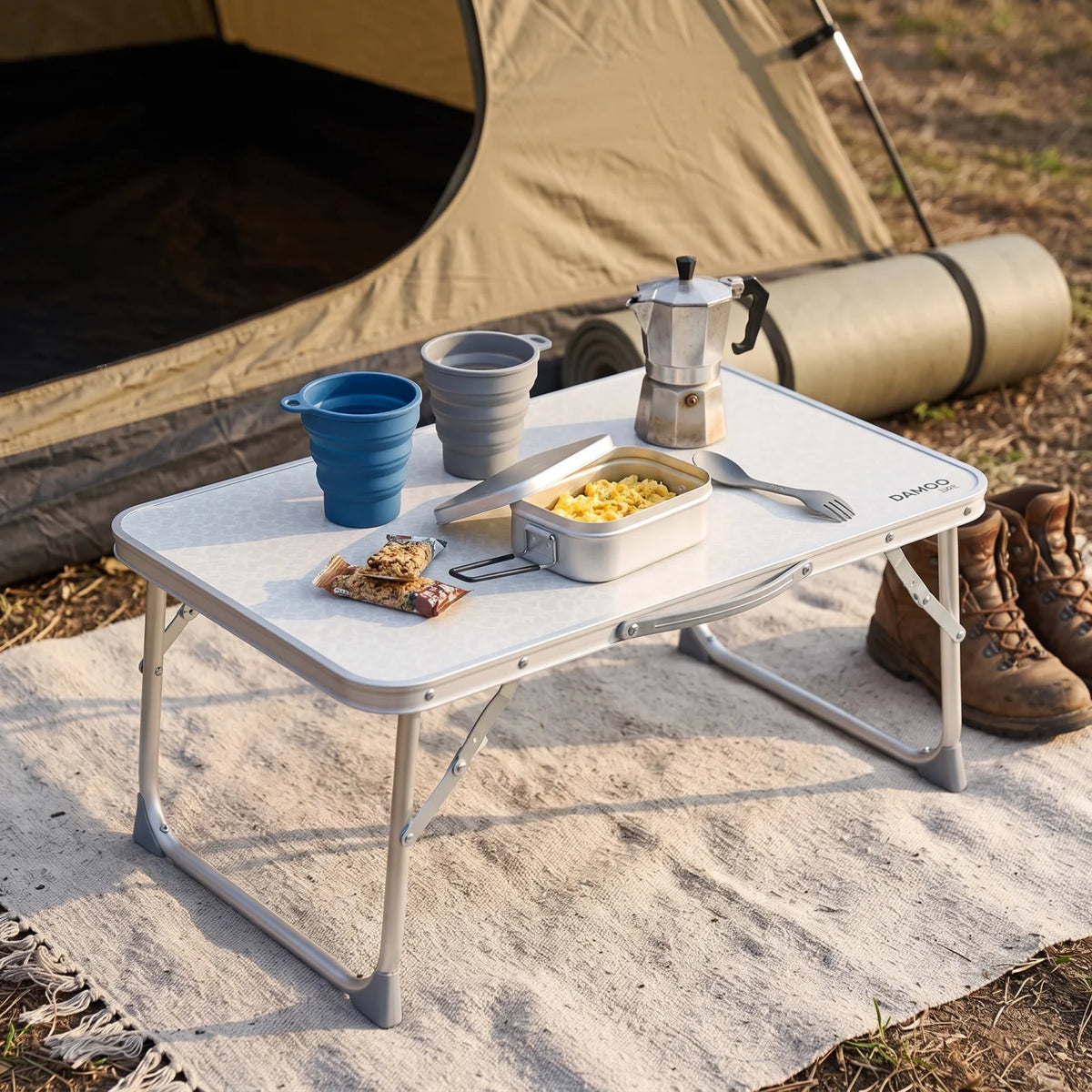 Aluminium Alloy Foldable Camping Table – 24 H x 34 W x 56 L cm | Rounded-Corner Outdoor Table with Folding Legs and Support Braces