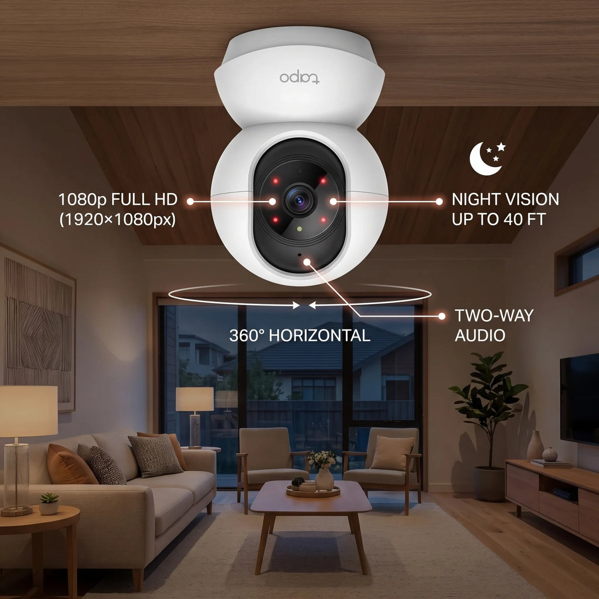 tapo Tapo C200 Pan/Tilt Home Security Wi-Fi Camera – White | 1080p Full HD | Motion Tracking | Person & Baby Crying Detection | Night Vision