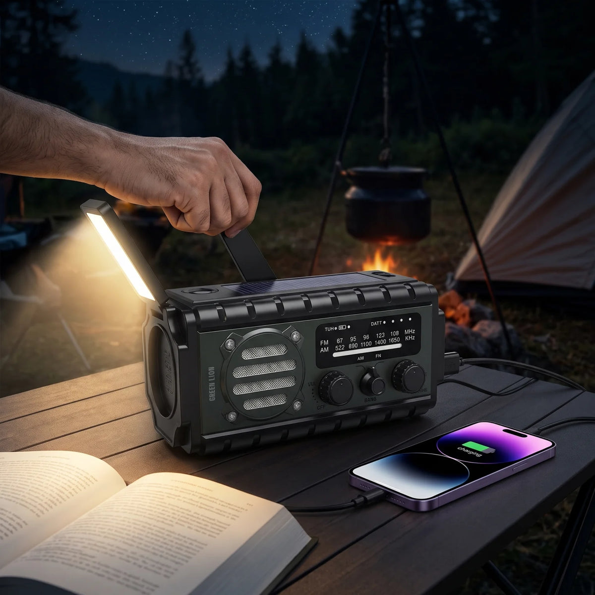 GREEN LION G-RADIO 20000mAh Emergency Radio, Power Bank & Flashlight | Solar Panel, Hand Crank, IPX6 Water Resistance, SOS Alarm, Reading Lamp