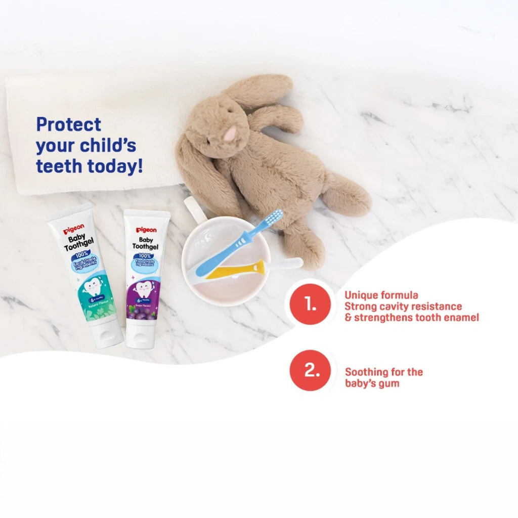 Pigeon Baby Tooth Gel 45g – Grape Flavor | 1000ppm Fluoride, Paraben-Free, Low Foaming, Safe to Swallow, Food Grade Ingredients - Damoo