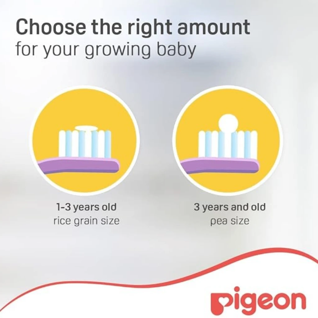Pigeon Baby Tooth Gel 45g – Grape Flavor | 1000ppm Fluoride, Paraben-Free, Low Foaming, Safe to Swallow, Food Grade Ingredients - Damoo