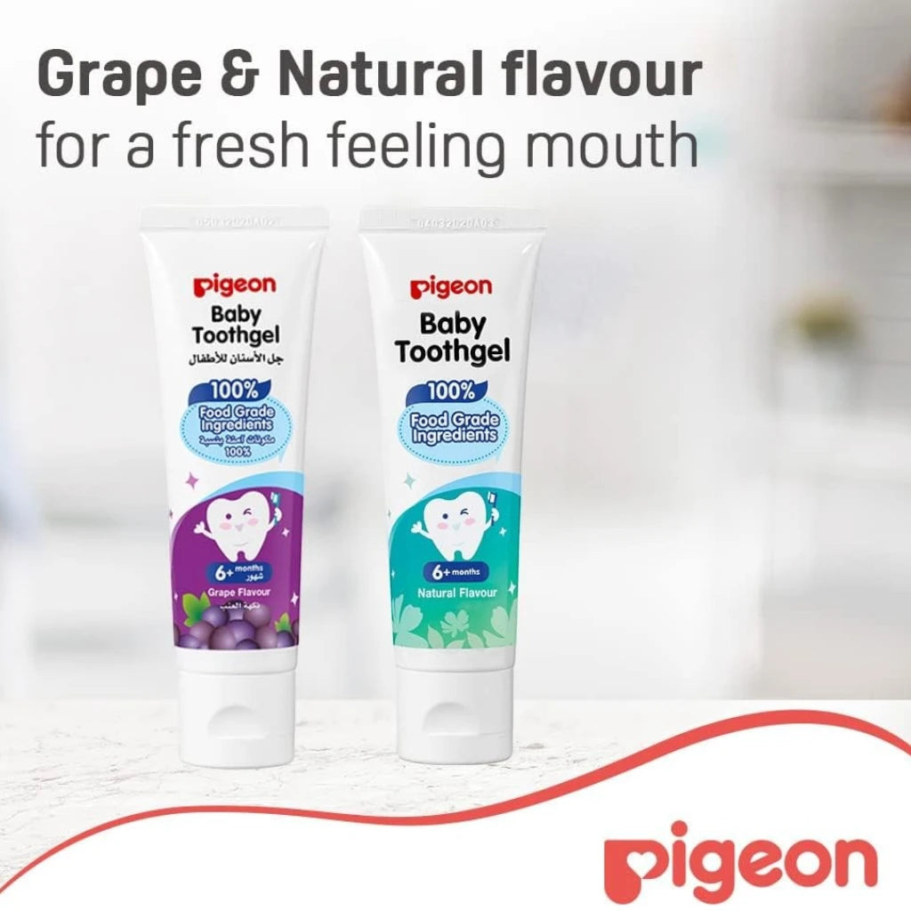 Pigeon Baby Tooth Gel 45g – Grape Flavor | 1000ppm Fluoride, Paraben-Free, Low Foaming, Safe to Swallow, Food Grade Ingredients - Damoo