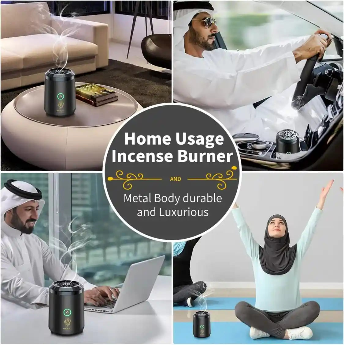 Portable Electric Bakhoor Burner – USB Rechargeable Mini Aroma Diffuser for Car, Home, Office – Safe & Silent Oud Incense Burner - Damoo