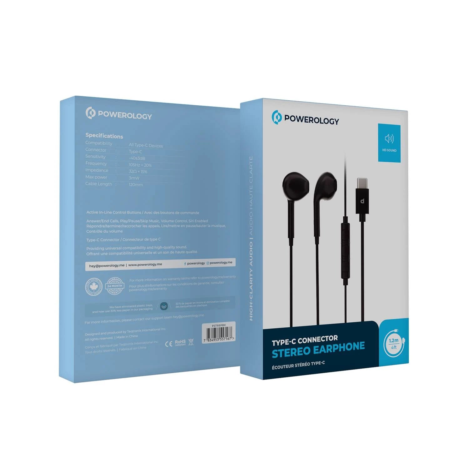 Powerology Type-C Stereo Earphones (1.2m) – HD Sound, Comfortable Fit, Compatible with All USB-C Devices including iPhone 15 Series - Damoo