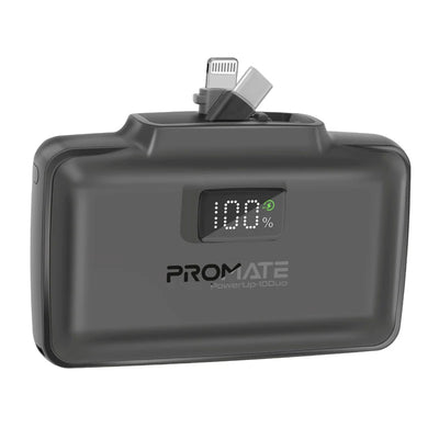 PROMATE Ultra-Compact 10000mAh Power Bank – Fast Charging with Foldable USB-C & Lightning Connectors | Portable Charger for iPhone, Android & Travel Use - Damoo