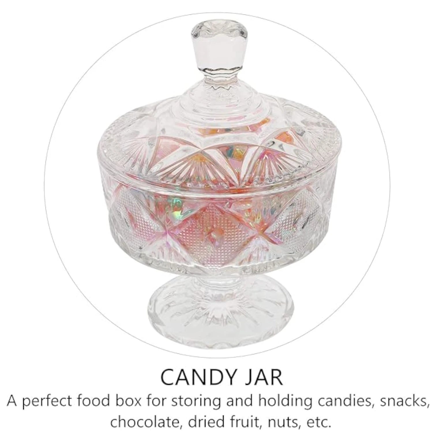 QIANLI Clear Glass Candy Jar with Lid – Elegant Crystal-Cut Decorative Bowl for Sweets, Dry Fruits & More - Damoo