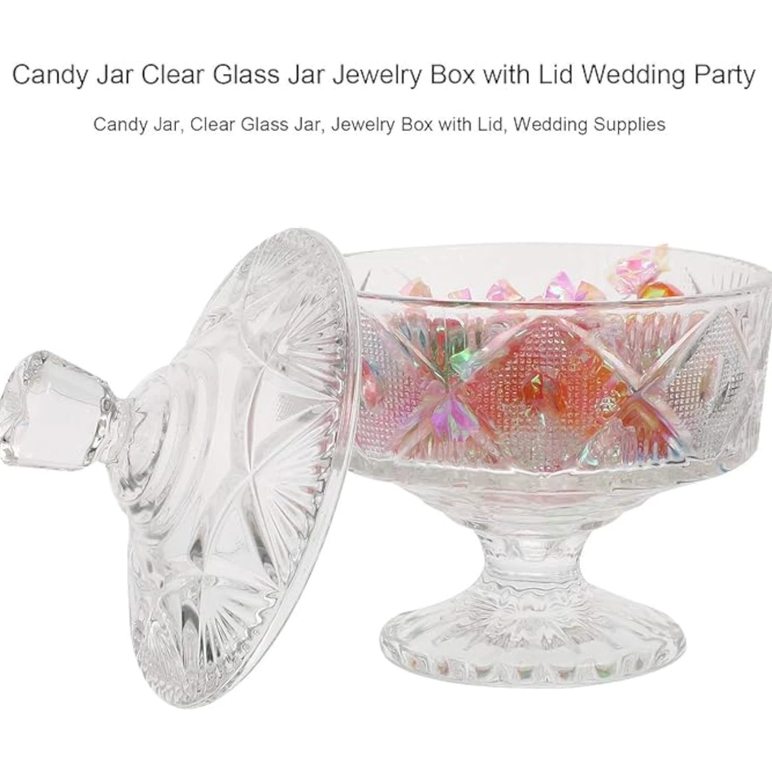 QIANLI Clear Glass Candy Jar with Lid – Elegant Crystal-Cut Decorative Bowl for Sweets, Dry Fruits & More - Damoo