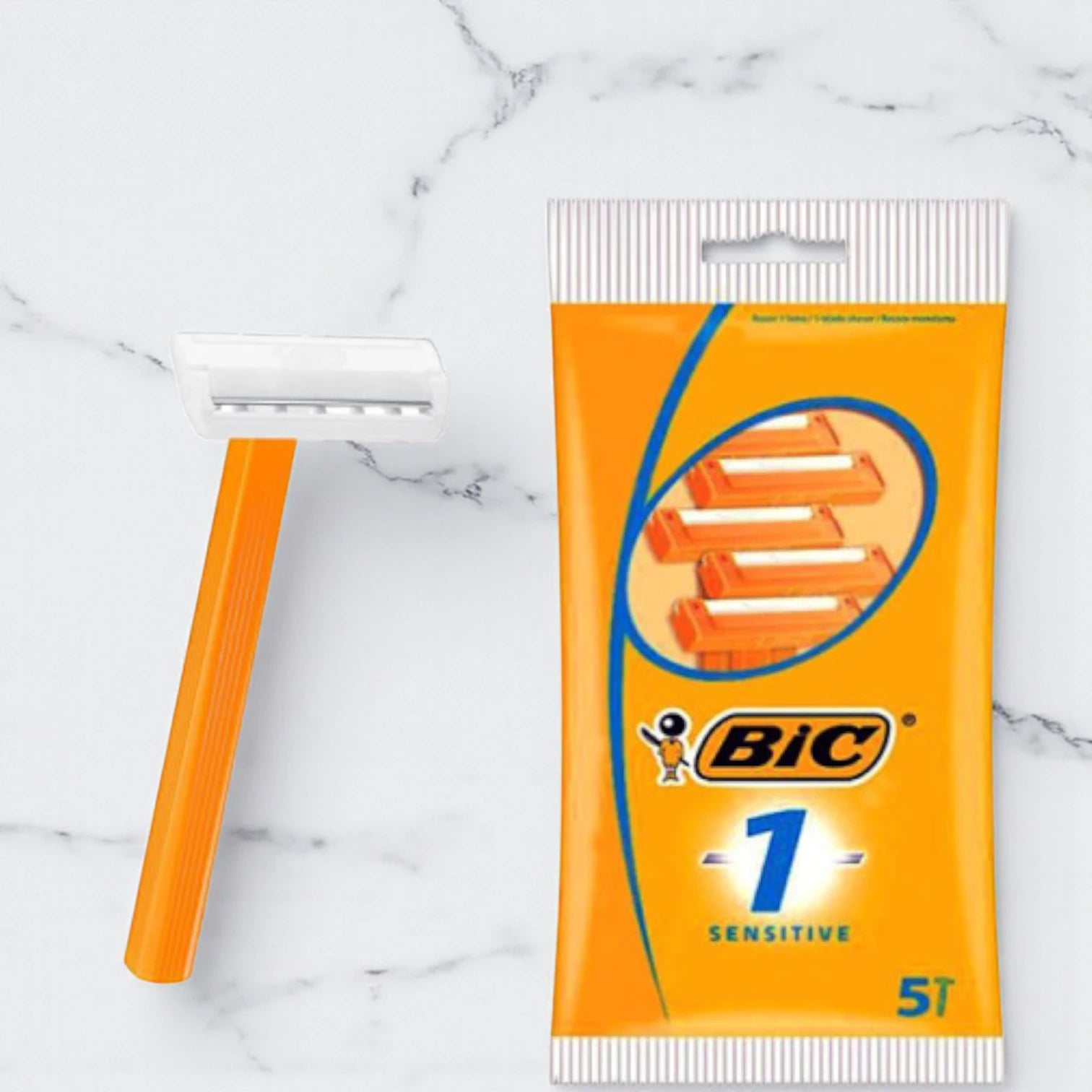 BIC Sensitive Disposable Razors for Men – Smooth Shave, Single Blade Precision, Comfortable Grip – Pack of 5 Made in France - Damoo