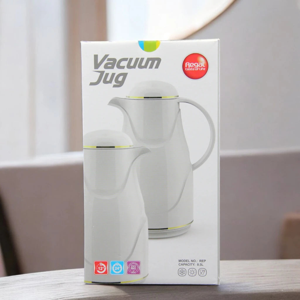 Regal 0.5L Premium Vacuum Insulated Thermos Flask – 12H Hot & 24H Cold – Glass Inner Liner – Leak-Proof & Food Grade – Model REP - Damoo