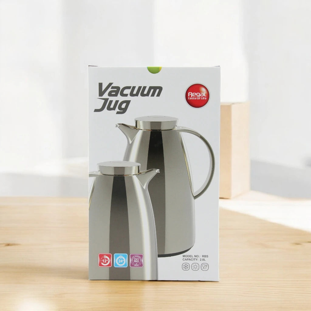 Regal 2 Liters Vacuum Insulated Jug – Gold Thermal Flask for Hot & Cold Drinks – Stainless Steel Carafe with Glass Liner – Keeps Beverages Hot 12H | Cold 24H - Damoo