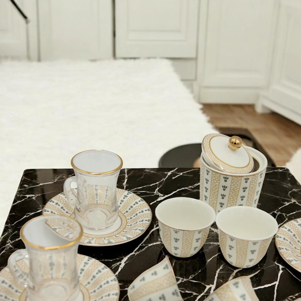 Regal Taste of Life Elegant Fine Porcelain 20 Pcs Tea & Coffee Set – Strong Internal Structure (Arabic Design) - Damoo