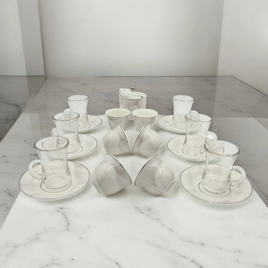 Regal Taste of Life Elegant Fine Porcelain 20 Pcs Tea & Coffee Set β Strong Internal Structure (Floral White Design) - Damoo