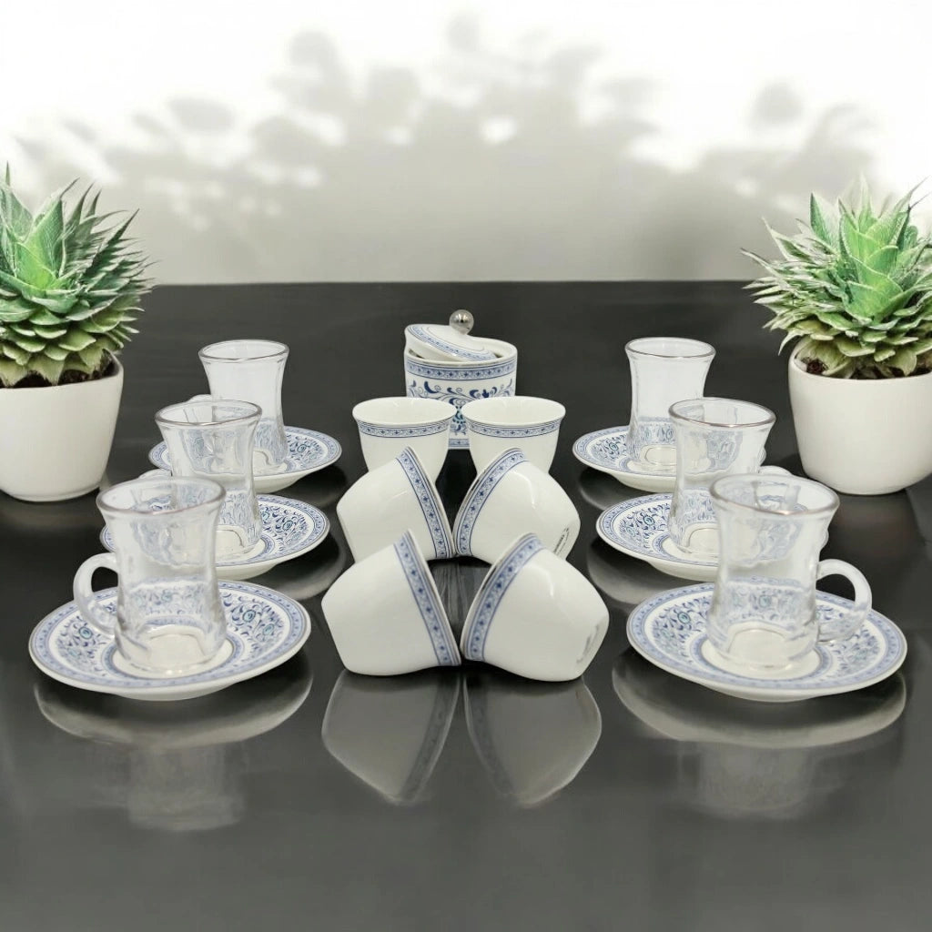 Regal Taste of Life Elegant Fine Porcelain 20 Pcs Tea & Coffee Set – Strong Internal Structure (Royal Blue Design) - Damoo