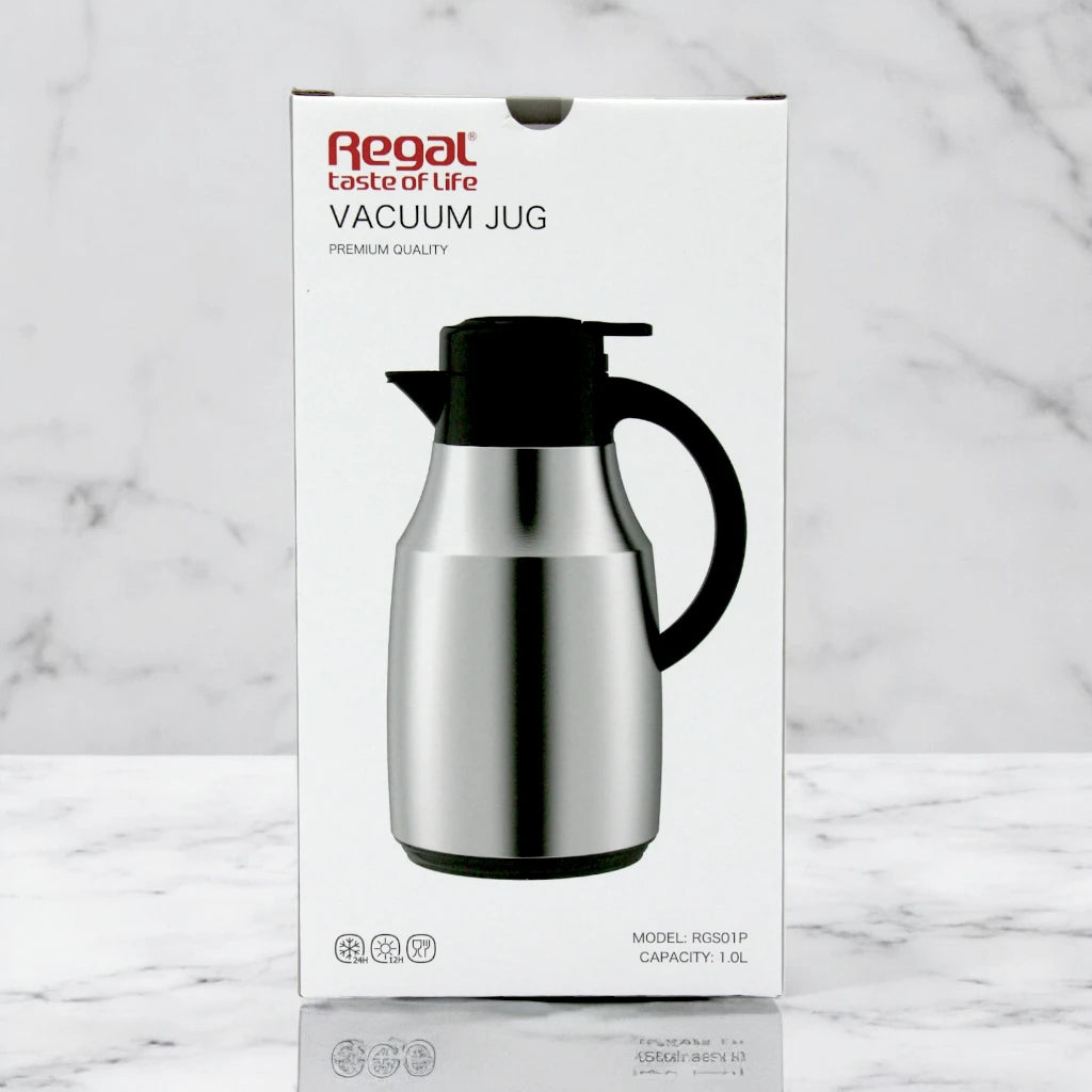 Regal Vacuum Jug 1.0 Liters - Double Wall Insulated for Hot & Cold Drinks - 12H Hot, 24H Cold - Durable & Easy to Use - RGS01P - Damoo