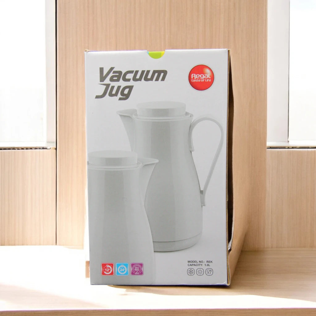 Regal Vacuum Jug 1.0 Liters – Thermal Flask with Glass Liner – Keeps Drinks Hot for 12 Hours & Cold for 24 Hours – Elegant Floral Design – Model REK - Damoo