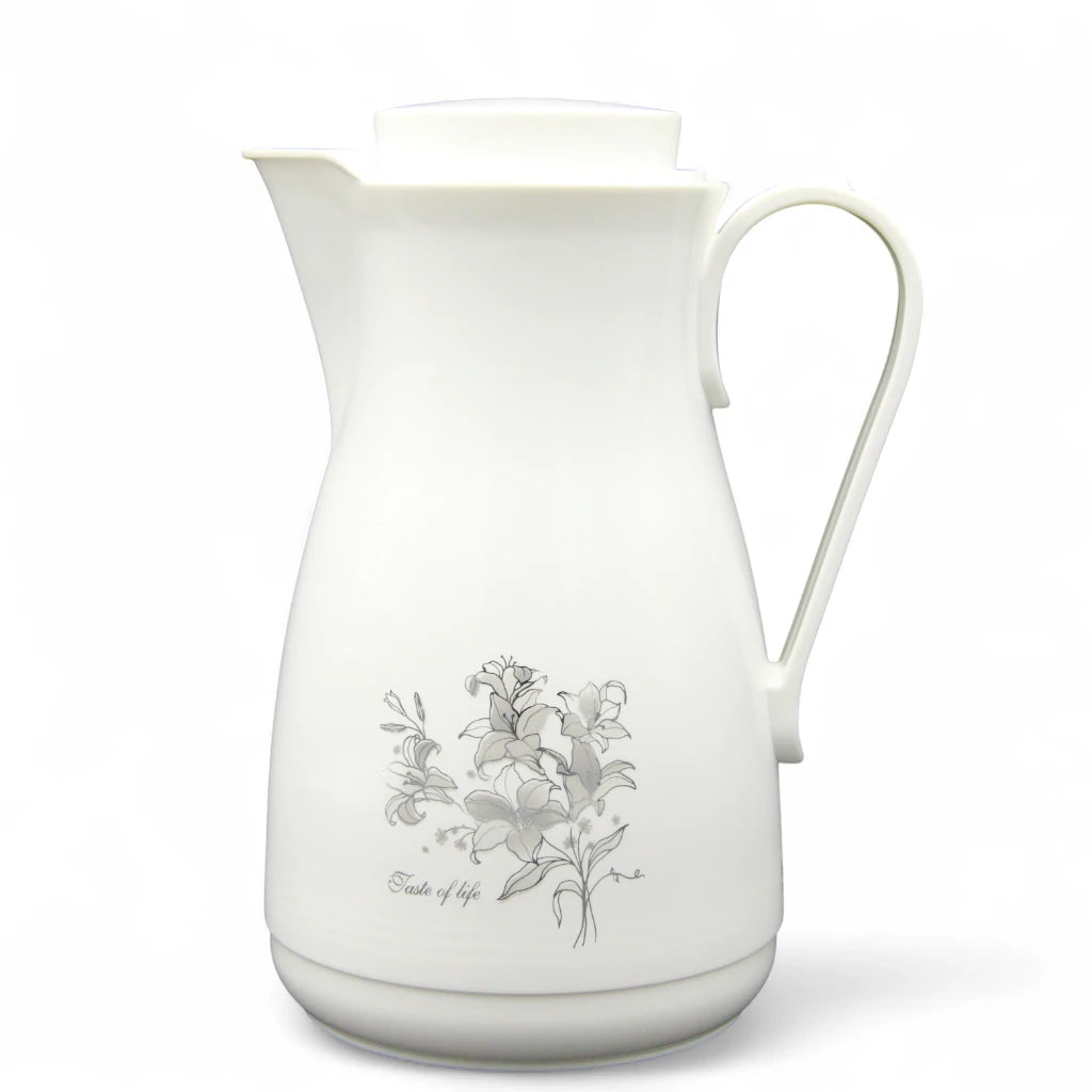 Regal Vacuum Jug 1.0 Liters – Thermal Flask with Glass Liner – Keeps Drinks Hot for 12 Hours & Cold for 24 Hours – Elegant Floral Design – Model REK - Damoo