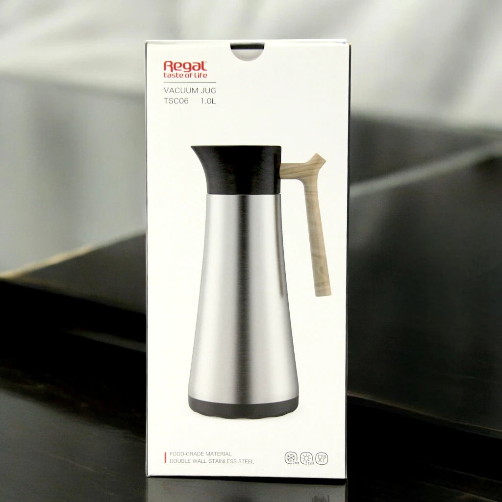 Regal Vacuum Jug – 1.0L, Double Wall Stainless Steel, 24H Cooling, 12H Warming, Food-Grade, Drip-Free, Wide Opening, Easy to Handle - TSC06 - Damoo