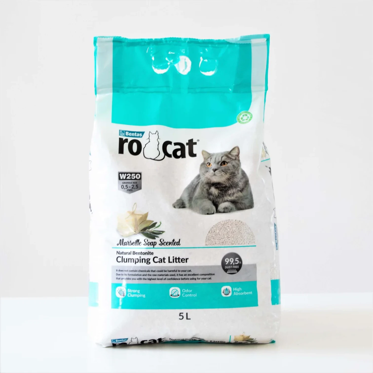 RoCat Marseille Soap Scented White Bentonite Clumping Cat Litter – 5L | Natural Odor Control & High Absorbency for Fresh, Clean Litter Box - Damoo