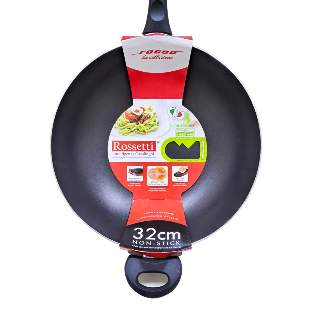 Rossetti Non-Stick Stir-Fry Wok โ PFOA-Free, Made in Italy, Flow Heat System, Dishwasher Safe, Compatible with Gas, Induction & Electric Cooktops - Damoo