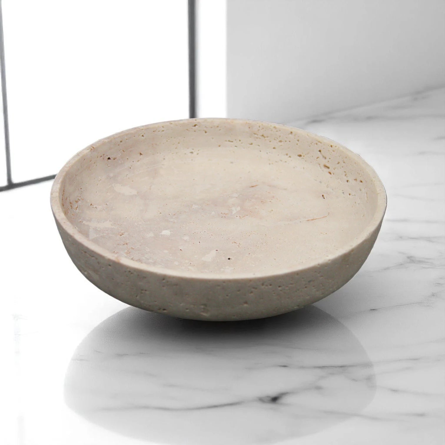 Round Travertine Serving Bowl – Elegant Decorative Bowl for Dining, Living Room, and Multi-Purpose Use - Damoo
