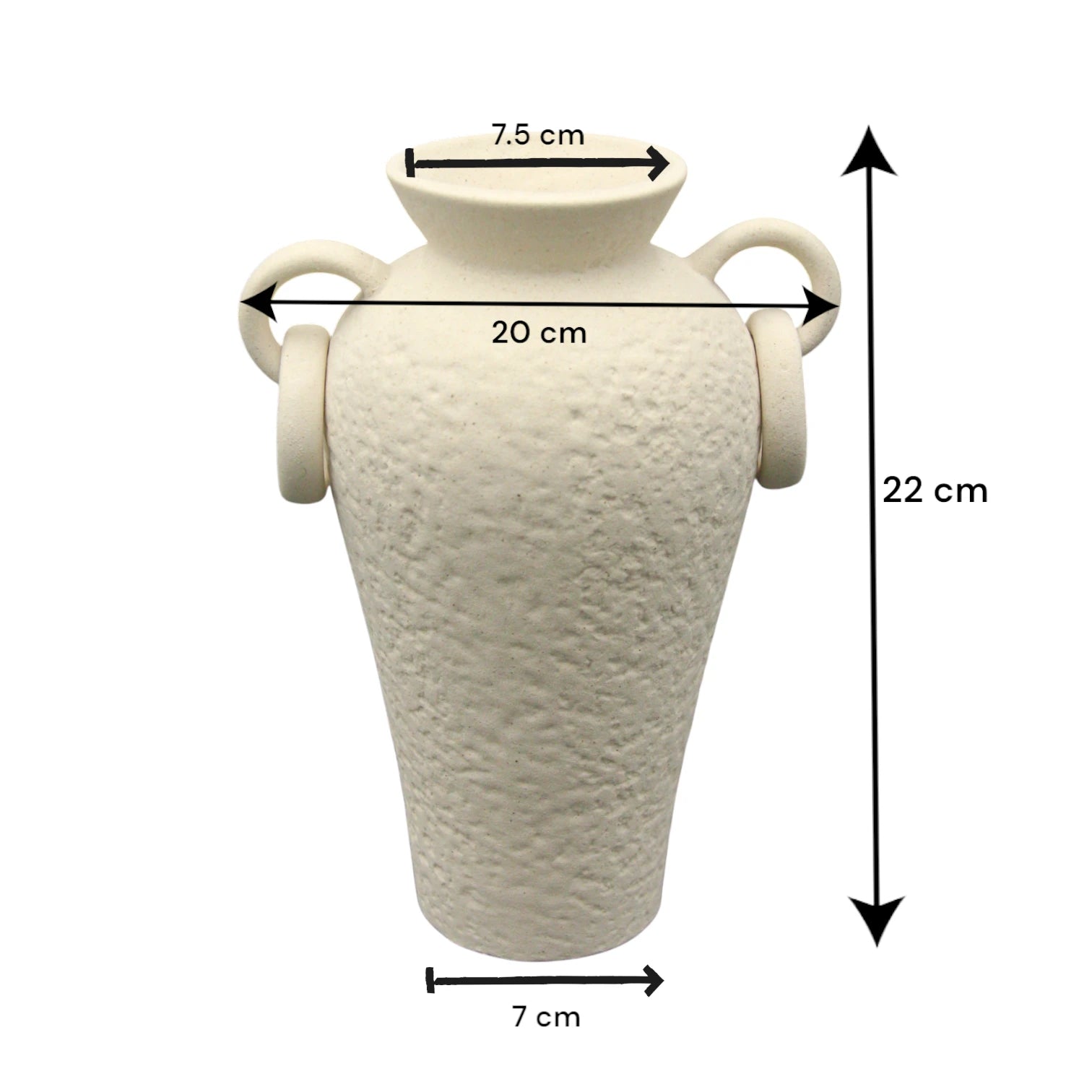 Rustic Ceramic Farmhouse Flower Vase with Two Handles – Cream Decorative Pottery Vase for Living Room, Table, or Shelf - Damoo