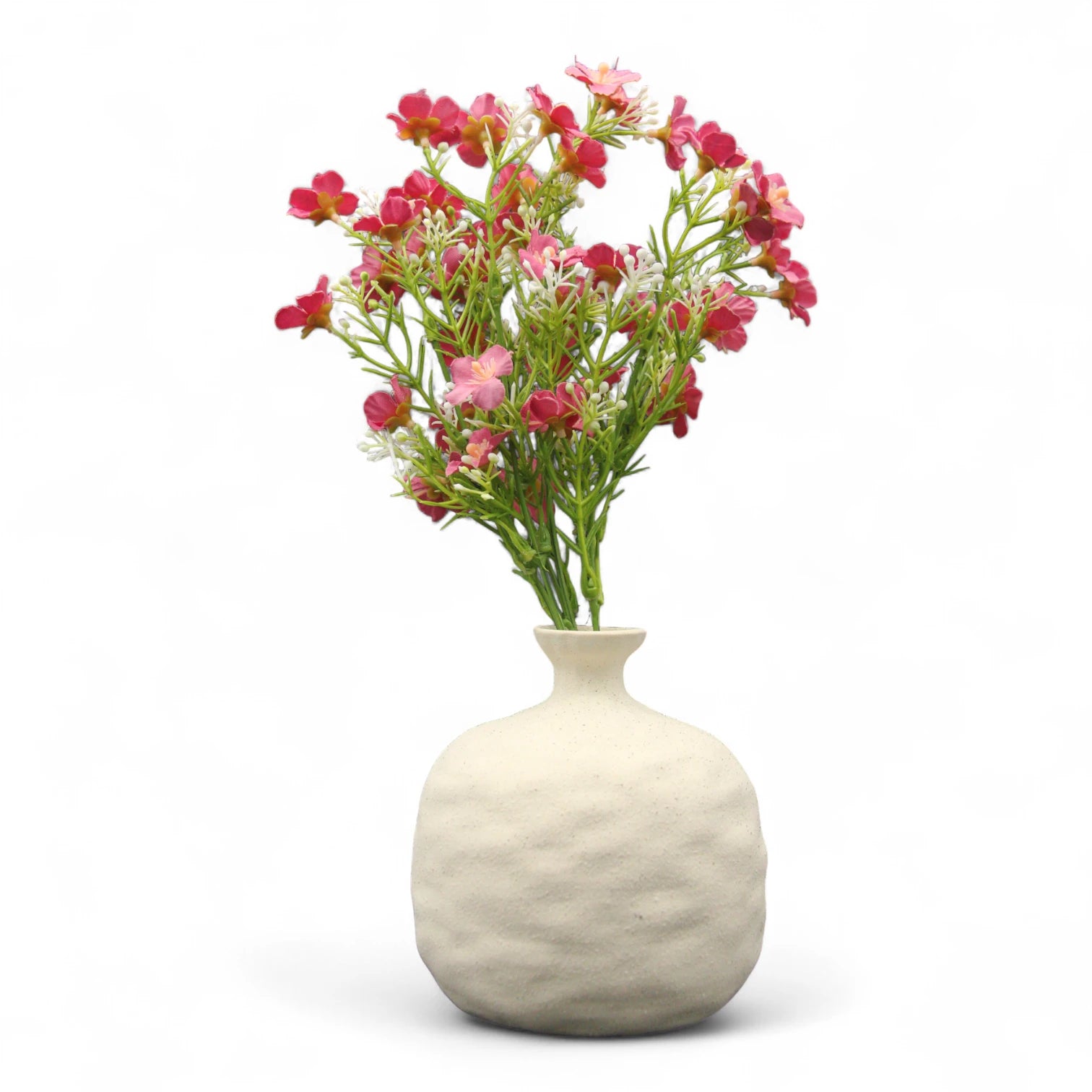 Rustic Handmade-Look Textured Ceramic Flower Vase – Minimalist White Pottery-Style Decor for Boho, Japandi, and Modern Interiors - Damoo