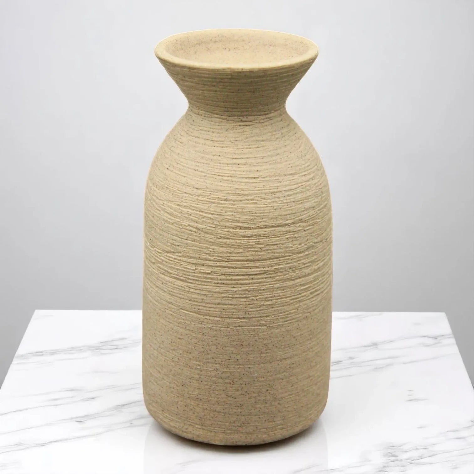 Rustic Textured Beige Ceramic Vase – Handmade Look, Minimalist Earth-Tone Décor - Damoo