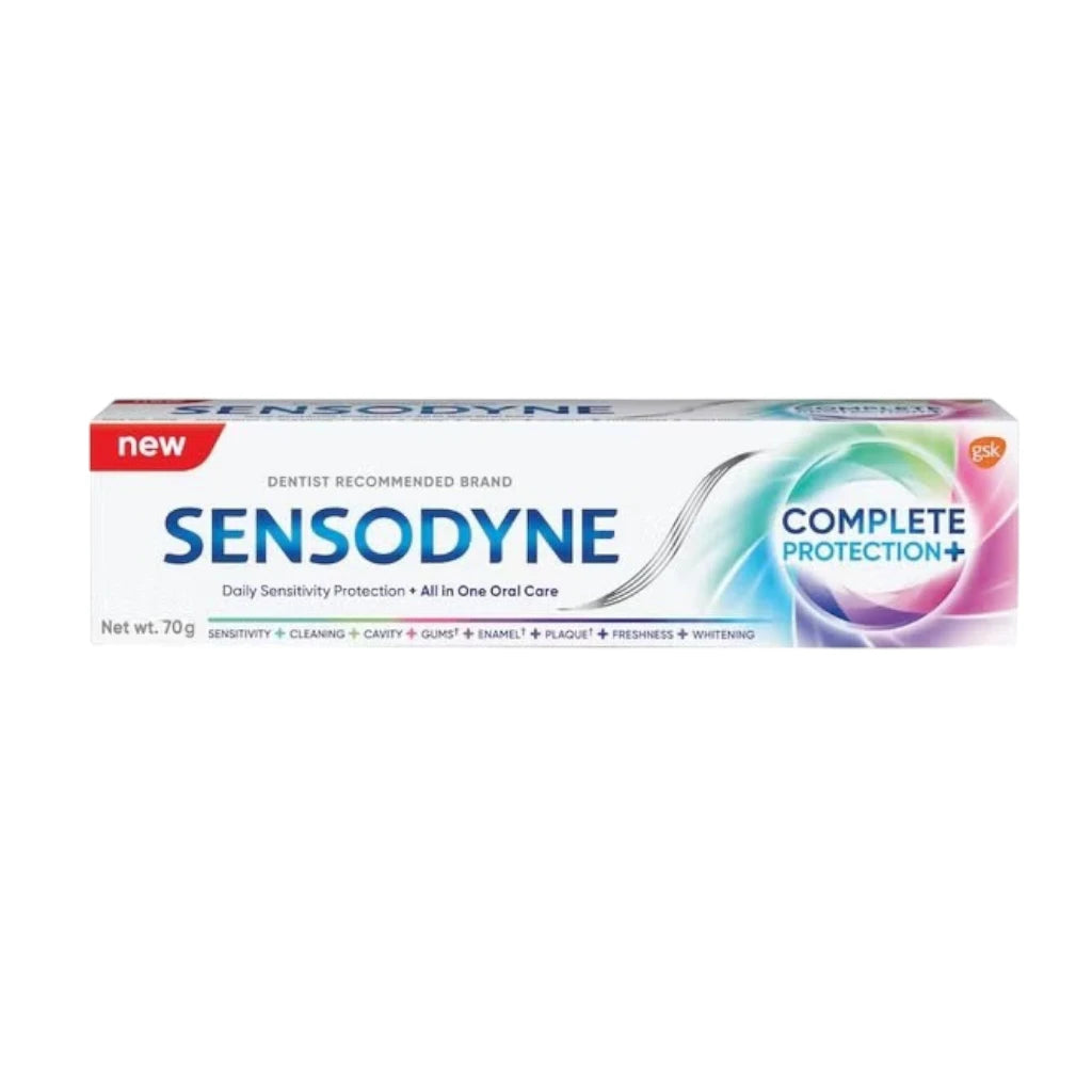 Sensodyne Complete Protection+ Toothpaste with Brush - Natural Peppermint, 75ml | Travel Size | Enamel Safe, Teeth Whitening & Sensitivity Relief - Damoo