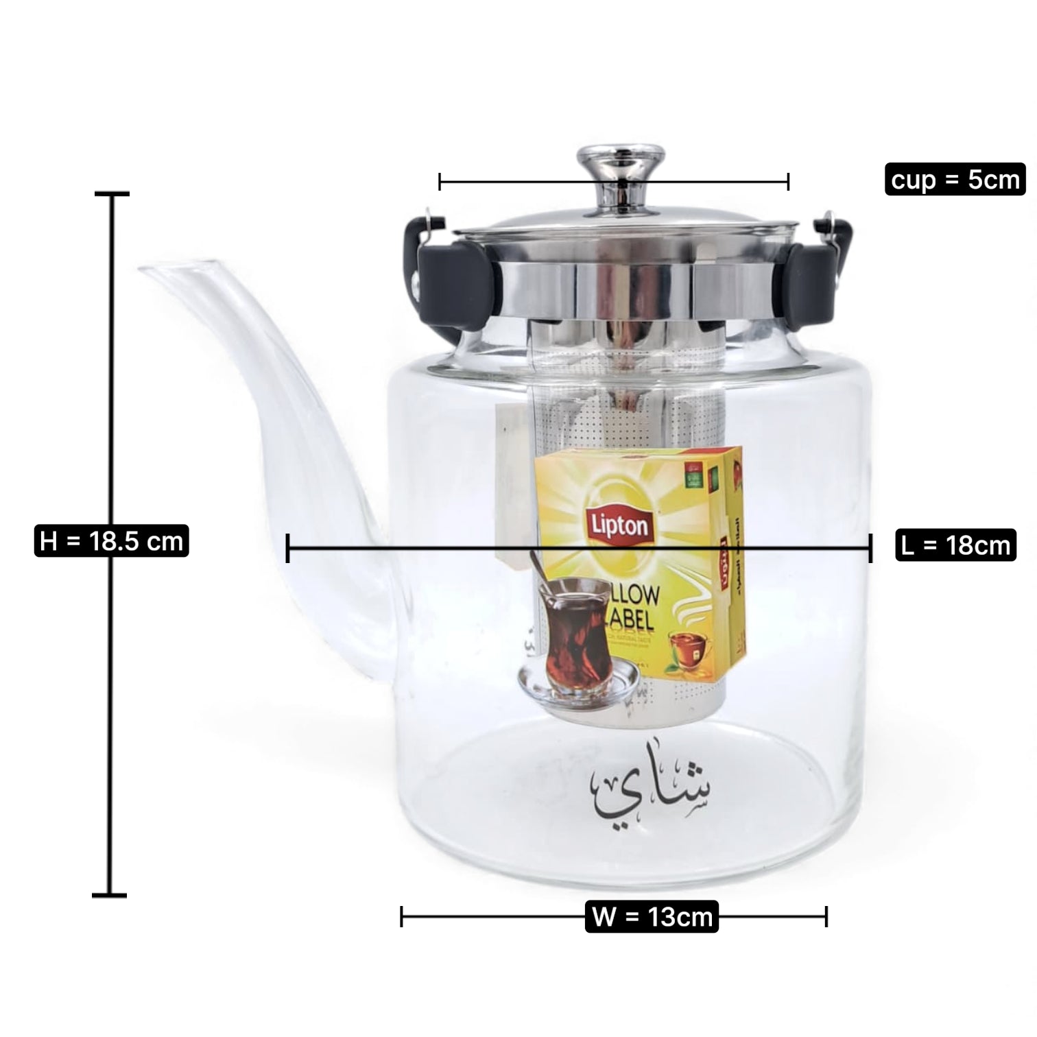 Pyrex Glass Teapot with Stainless Steel Infuser | Heat-Resistant Clear Tea Kettle with Black Handle for Family Use | Borosilicate Teapot for Karak, Tea & Coffee Brewing
