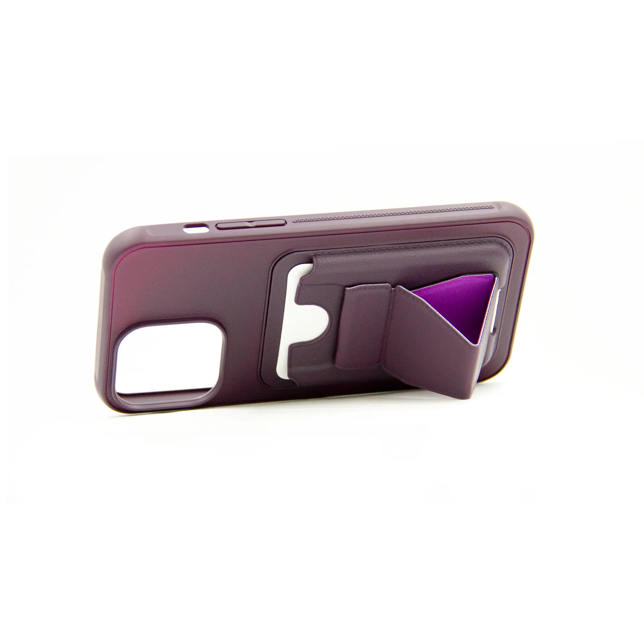 Shockproof iPhone Case with Built-In Foldable Stand and Wallet Function β Matte Finish Protective Back Cover with Kickstand β Durable Slim Wallet Case - Damoo