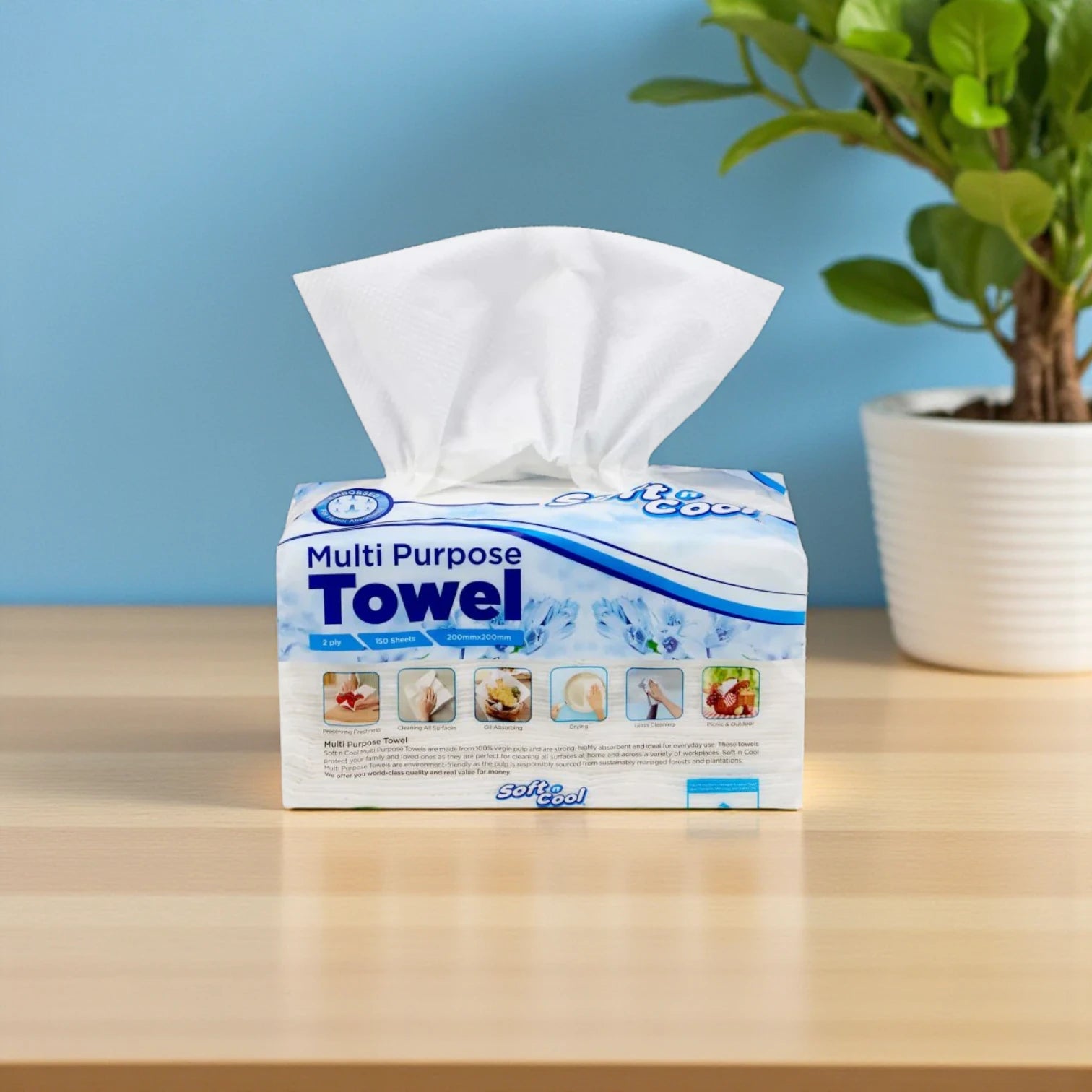 Soft n Cool Multi Purpose Towel – 2-Ply, Ultra Absorbent – Pack of 5 | Strong, Soft & Versatile Cleaning Tissues | Kitchen, Home & Everyday Use - Damoo