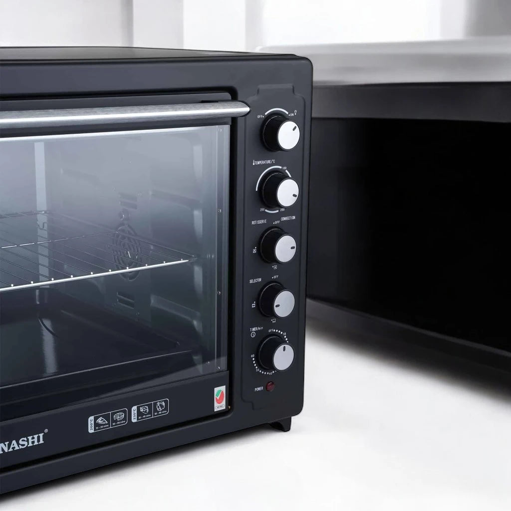 Sonashi 100L Electric Oven with 2800W Power, Auto Shut-Off, Temperature Control, Timer, Rotisserie & Stainless Steel Heating – Countertop Oven for Professional Use – STO-734 - Damoo