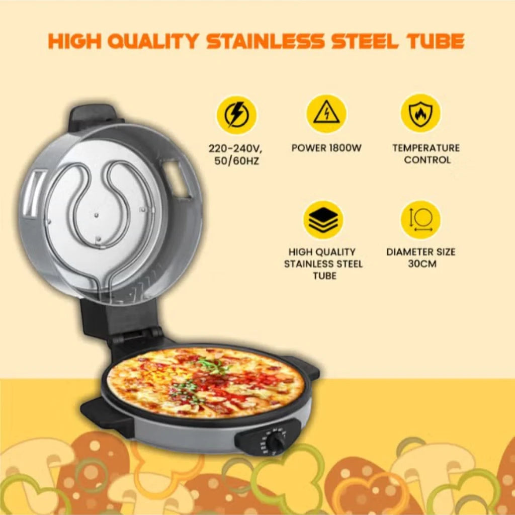 Sonashi 2-in-1 Arabic Bread & Pizza Maker – 1800W Non-Stick Flatbread Machine with Adjustable Temperature, Viewing Window, Stainless Steel Tube, 30cm Plate – SABM-863 ,White - Damoo
