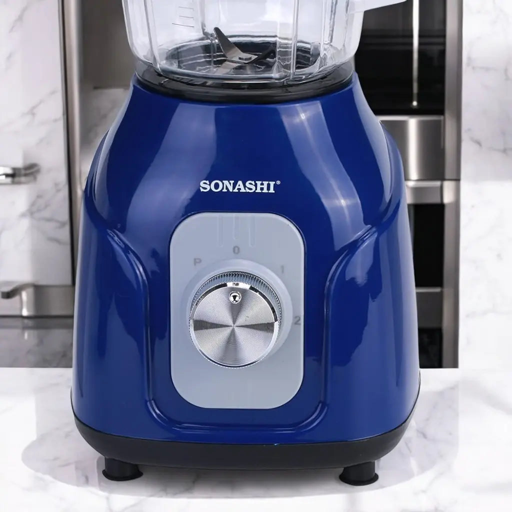 Sonashi 2-in-1 Blender SB-161N1 – 1.5L Unbreakable Jar, 500W Copper Motor, Pulse Control, Stainless Steel Blade, Grinder Cup | Blue - Damoo