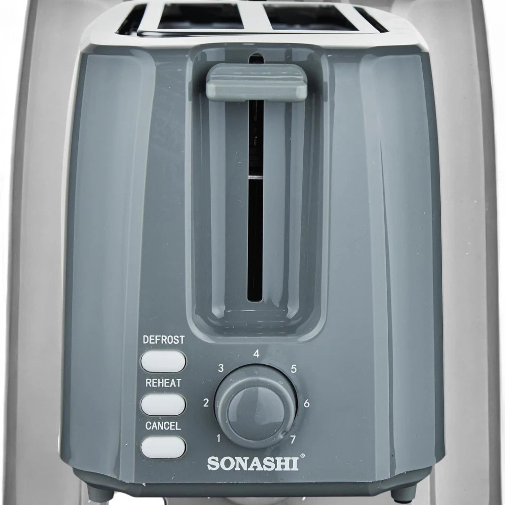 Sonashi 2-Slice Bread Toaster ST-210 – 750W Pop-Up Toaster with Adjustable Browning Control, Defrost, Reheat & Cancel Functions, Detachable Crumb Tray, Cool Touch Design – Grey - Damoo