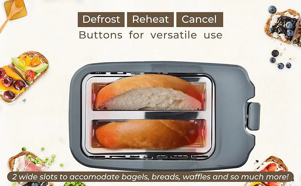 Sonashi 2-Slice Bread Toaster ST-210 – 750W Pop-Up Toaster with Adjustable Browning Control, Defrost, Reheat & Cancel Functions, Detachable Crumb Tray, Cool Touch Design – Grey - Damoo