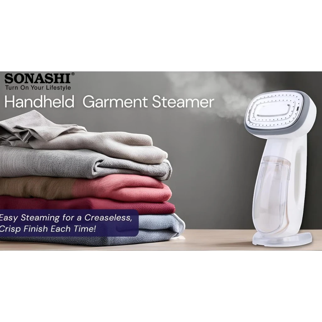 Sonashi 2000W Handheld Garment Steamer | Digital LED Display | 3 Steam Levels, 300ml Tank, Auto Shut-Off | Removable Fabric Brush – Compact White Steamer - Damoo