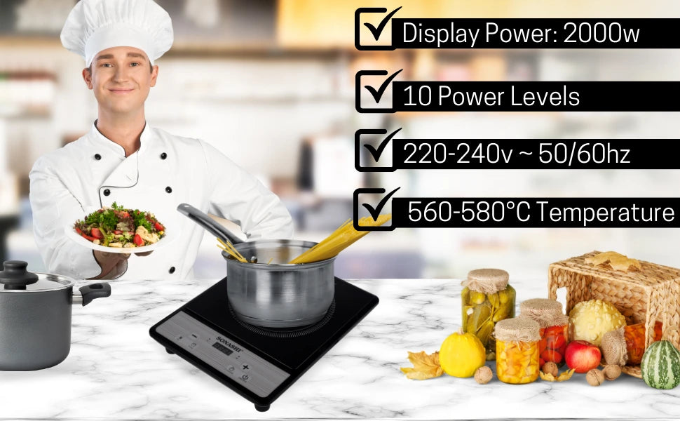 Sonashi 2000W Infrared Ceramic Cooker – Portable Electric Cooktop with Timer, Touch Controls, Adjustable Power Levels, Safety Features & Digital Display – Compact Black Design - SIS-014C - Damoo