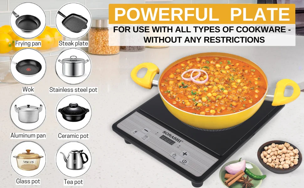 Sonashi 2000W Infrared Ceramic Cooker – Portable Electric Cooktop with Timer, Touch Controls, Adjustable Power Levels, Safety Features & Digital Display – Compact Black Design - SIS-014C - Damoo