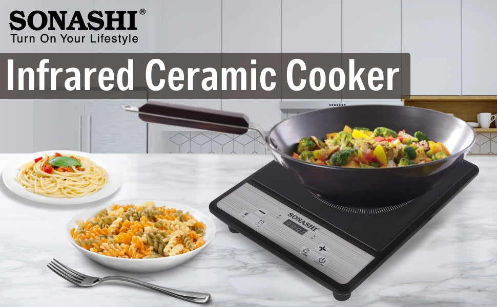 Sonashi 2000W Infrared Ceramic Cooker – Portable Electric Cooktop with Timer, Touch Controls, Adjustable Power Levels, Safety Features & Digital Display – Compact Black Design - SIS-014C - Damoo