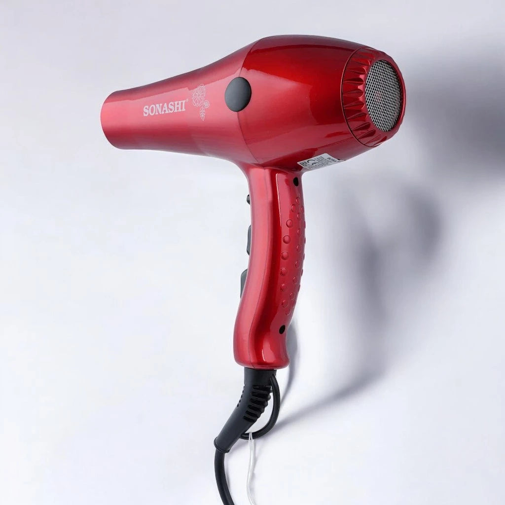 Sonashi 2000W Professional Hair Dryer for Men & Women – AC Motor, 2 Heat & Speed Settings, Cool Shot, Hot/Cold Wind, Nozzle Attachment, Lightweight & Ergonomic Design – Red/Black Glossy | SHD-3032 - Damoo